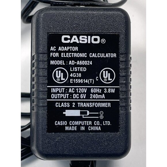 OEM Casio AC DC Adaptor for Electronic Calculator AD-A60024 Black 6V 240mA EUC - Picture 2 of 3